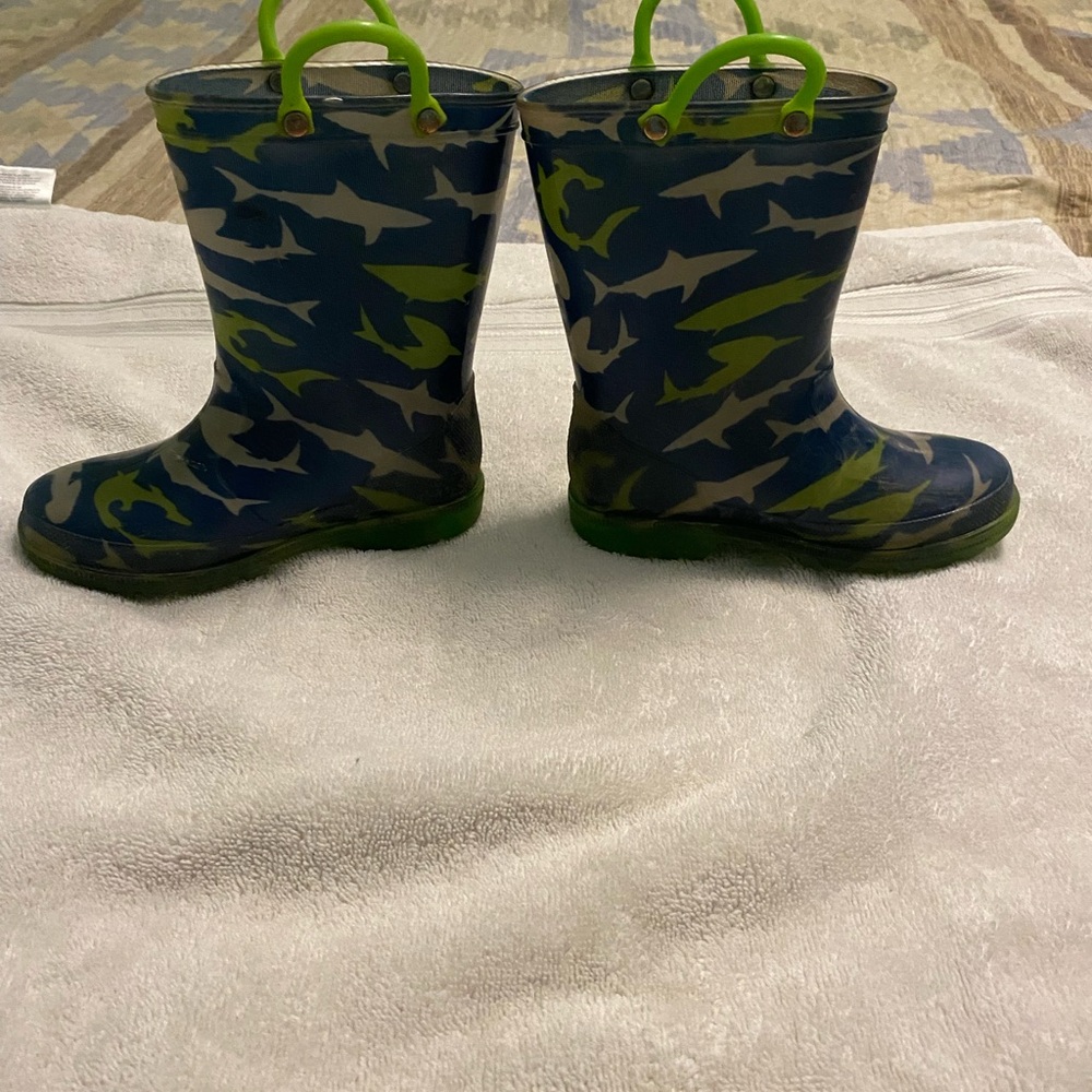 Blue and Green Light Up Shark Kids Rain Boots